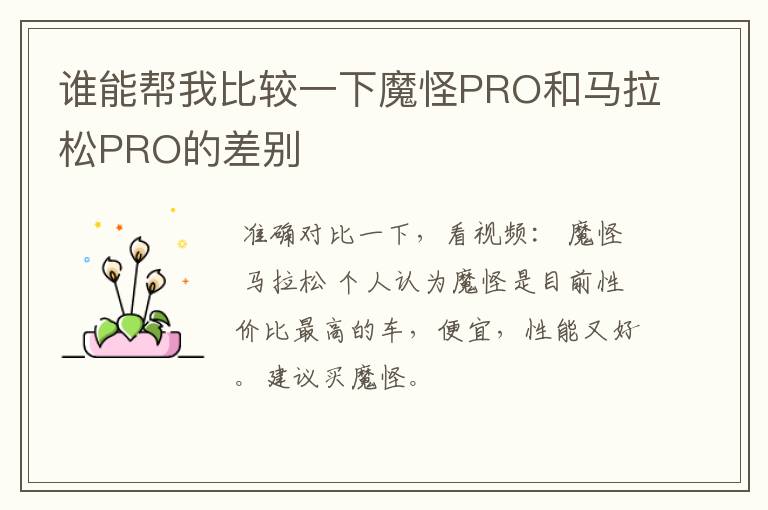 谁能帮我比较一下魔怪PRO和马拉松PRO的差别