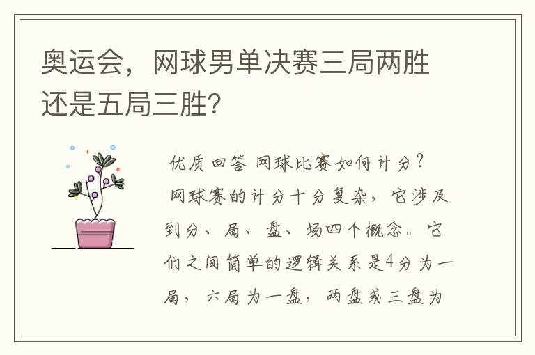 奥运会,网球男单决赛三局两胜还是五局三胜?