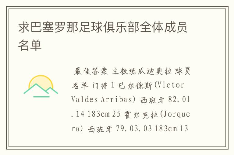 求巴塞罗那足球俱乐部全体成员名单
