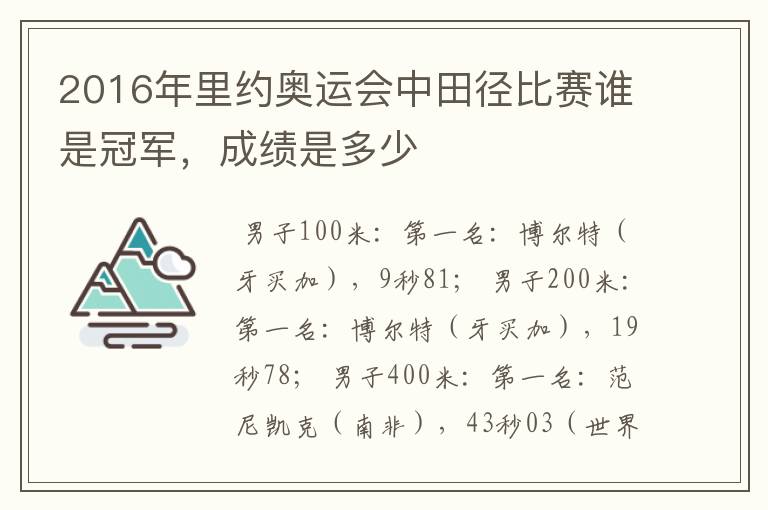 2016年里约奥运会中田径比赛谁是冠军,成绩是多少