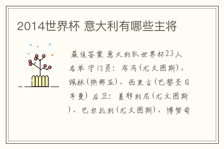 2014世界杯 意大利有哪些主将