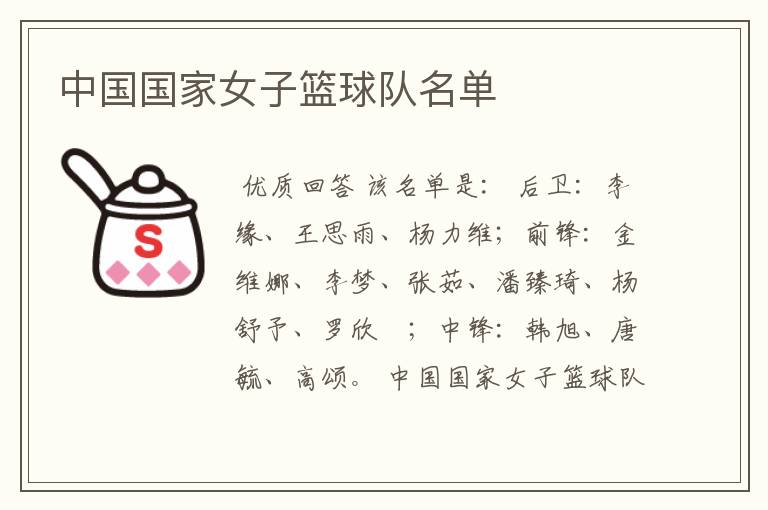中国国家女子篮球队名单