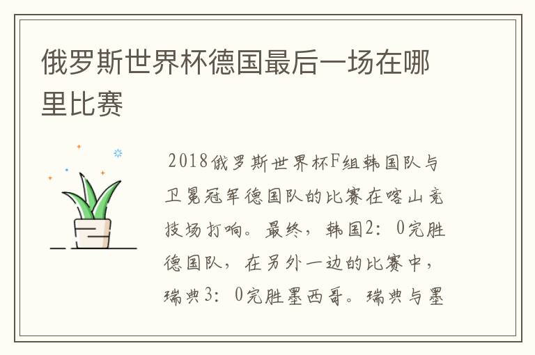 俄罗斯世界杯德国最后一场在哪里比赛