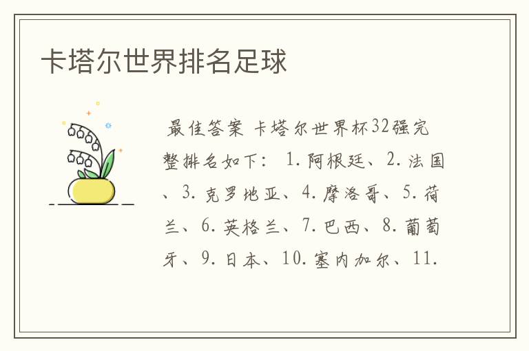 卡塔尔世界排名足球