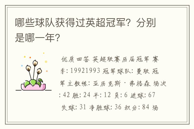 哪些球队获得过英超冠军?分别是哪一年?