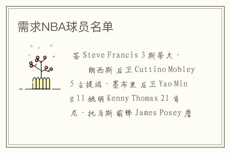 需求NBA球员名单