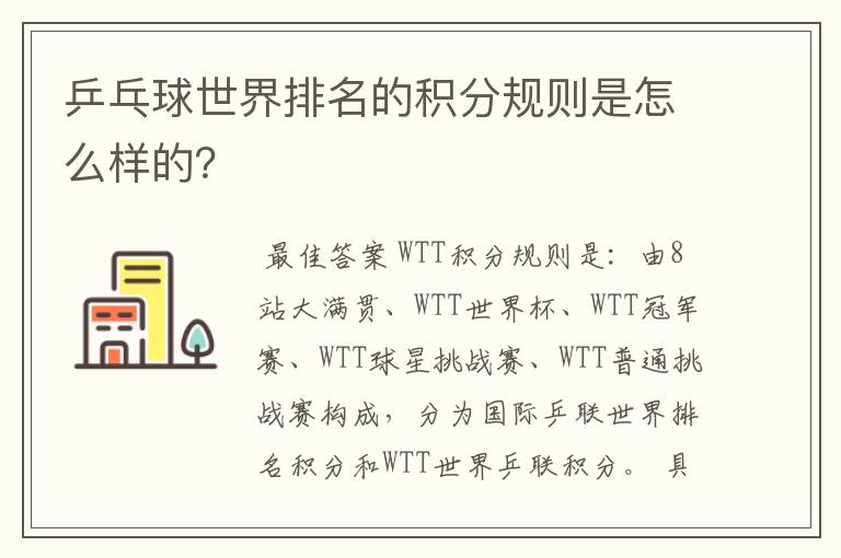 乒乓球世界排名的积分规则是怎么样的?