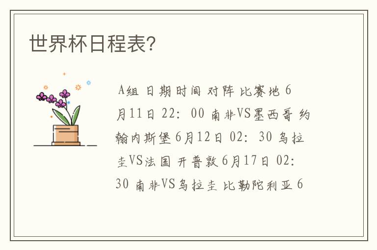 世界杯日程表?