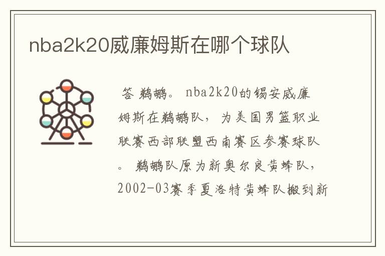 nba2k20威廉姆斯在哪个球队