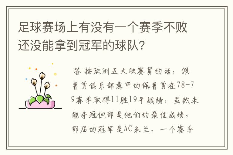 足球赛场上有没有一个赛季不败还没能拿到冠军的球队？