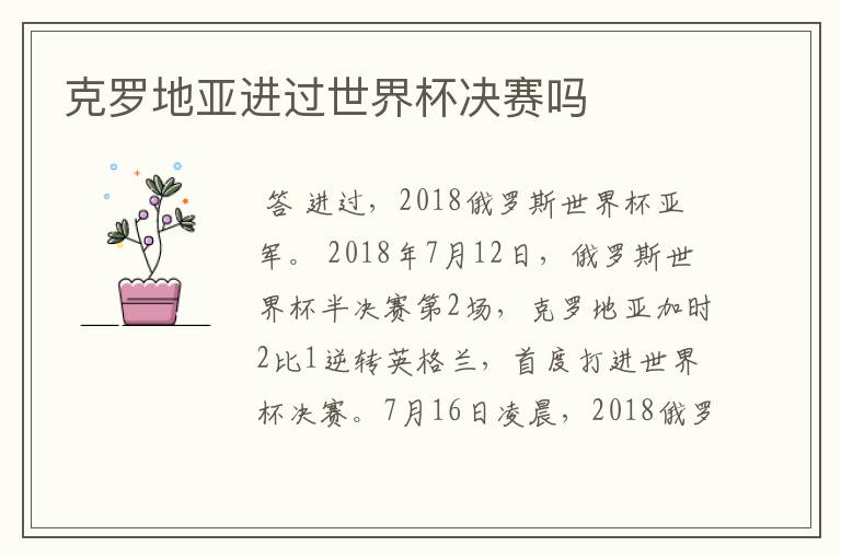 克罗地亚进过世界杯决赛吗