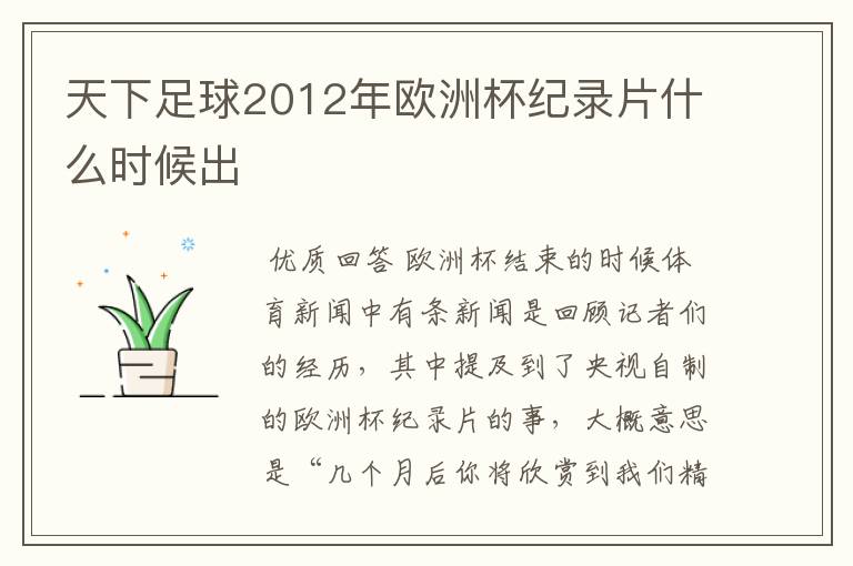 天下足球2012年欧洲杯纪录片什么时候出