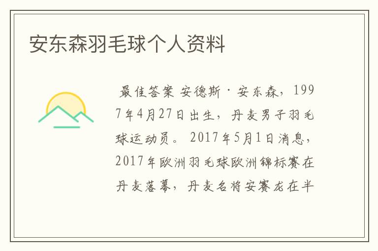 安东森羽毛球个人资料