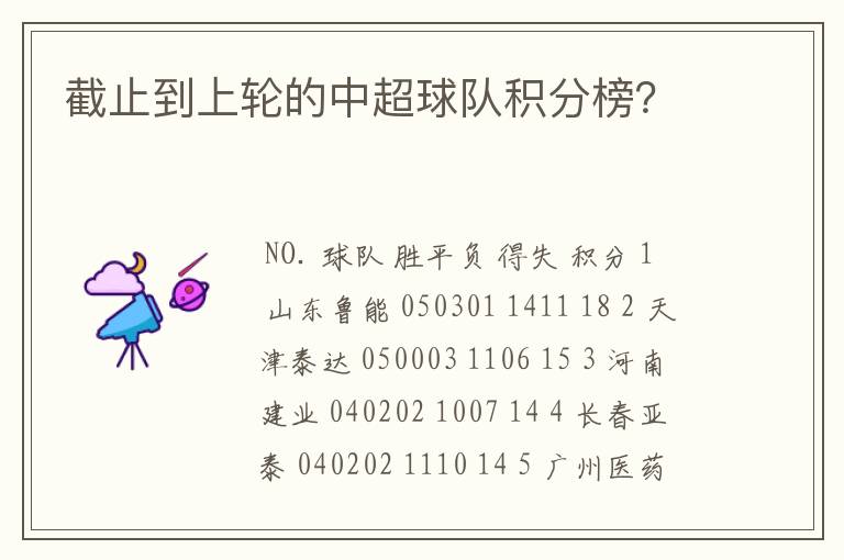 截止到上轮的中超球队积分榜?