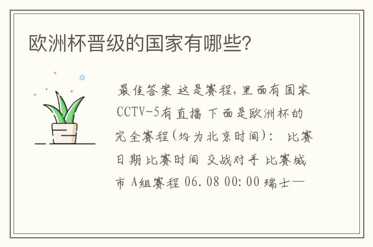 欧洲杯晋级的国家有哪些?