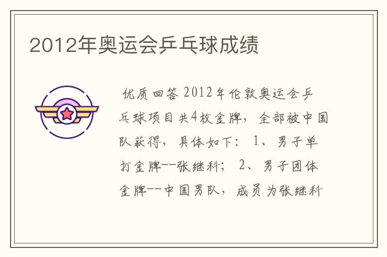2012年奥运会乒乓球成绩