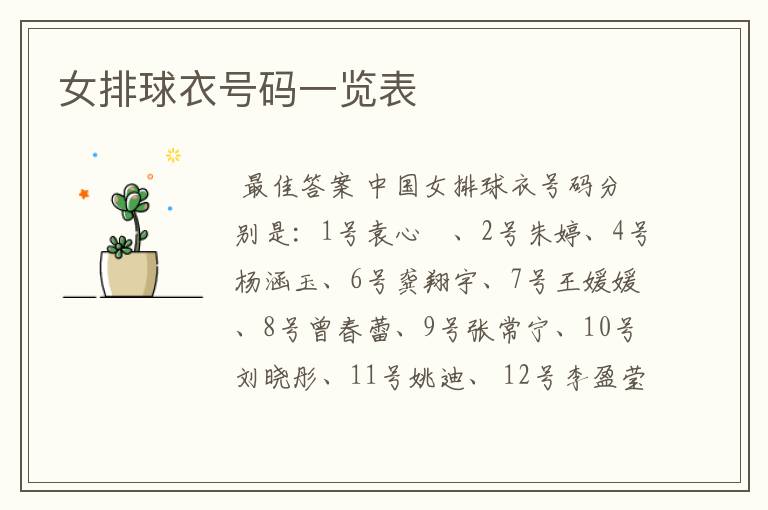 女排球衣号码一览表