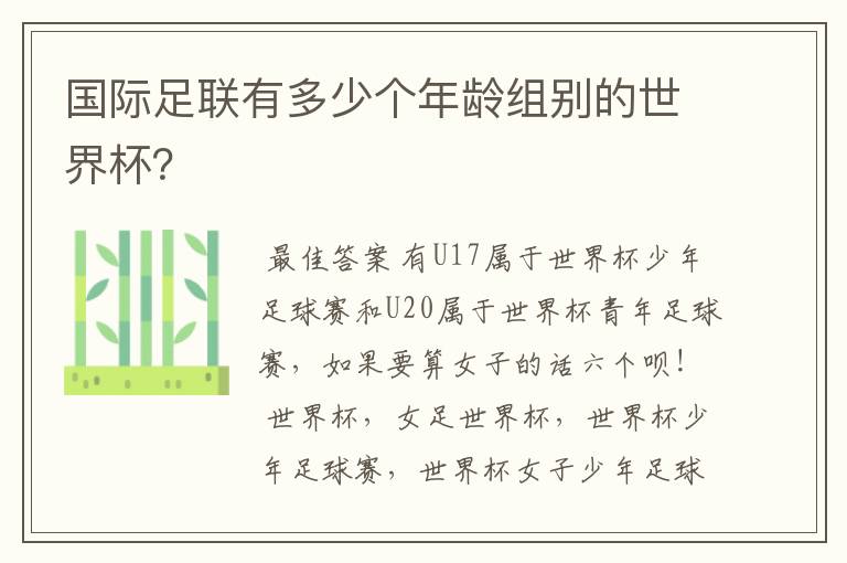 国际足联有多少个年龄组别的世界杯?