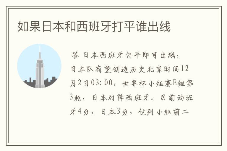 如果日本和西班牙打平谁出线