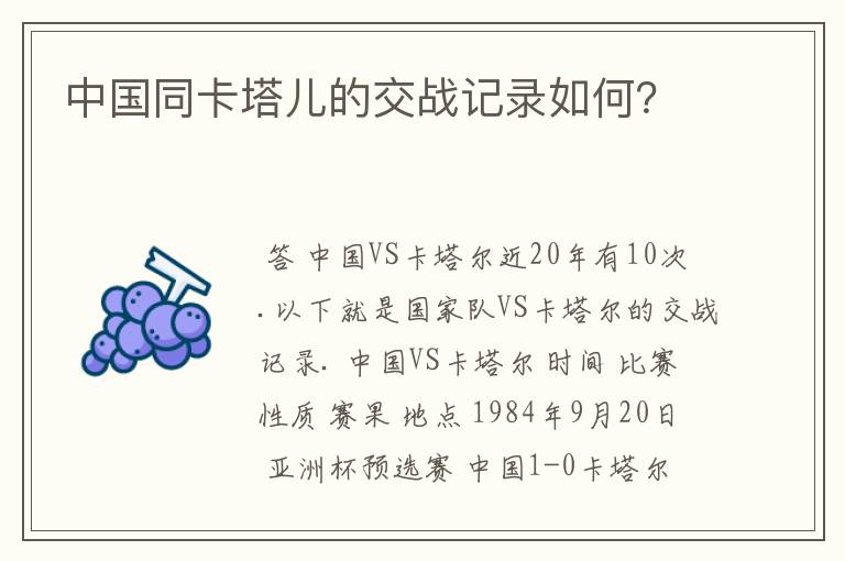 中国同卡塔儿的交战记录如何?
