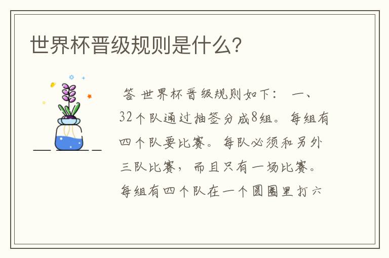 世界杯晋级规则是什么?