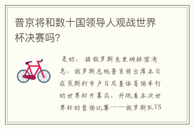 普京将和数十国领导人观战世界杯决赛吗?