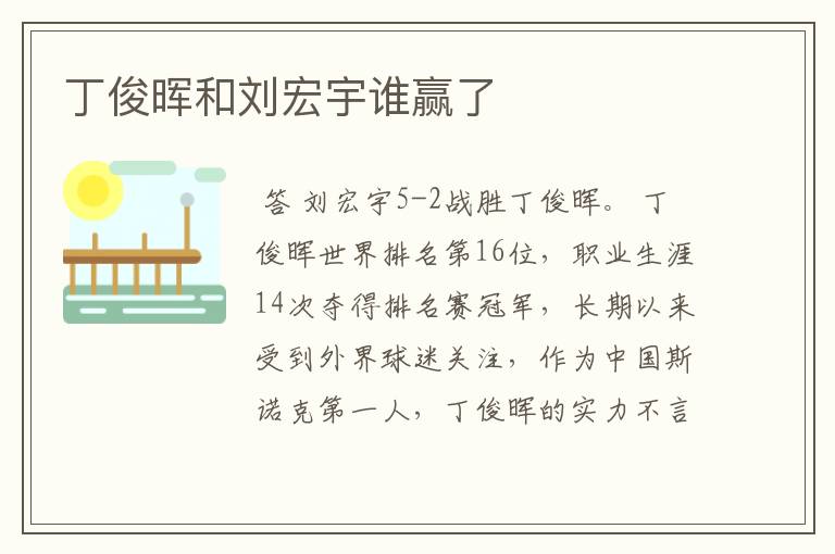 丁俊晖和刘宏宇谁赢了