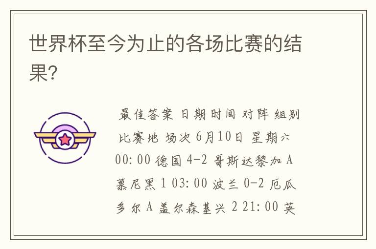 世界杯至今为止的各场比赛的结果?