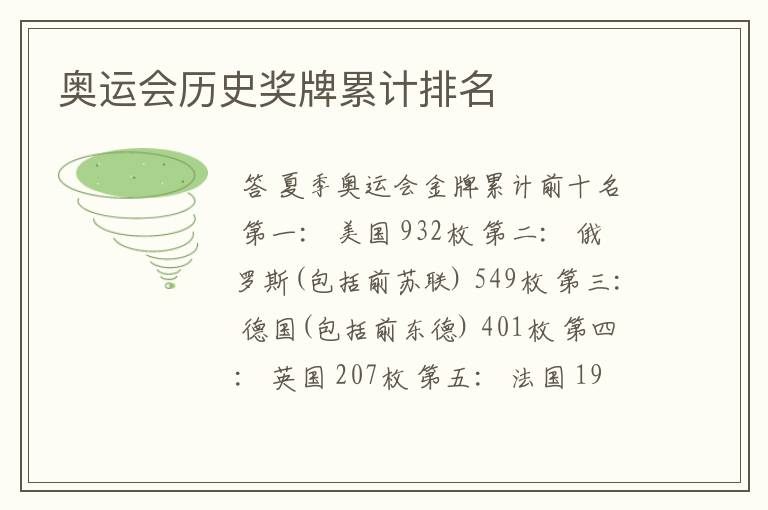 奥运会历史奖牌累计排名