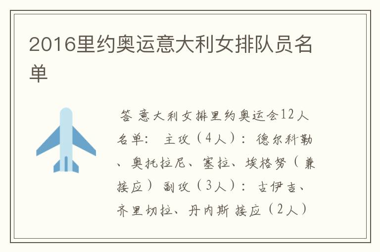 2016里约奥运意大利女排队员名单