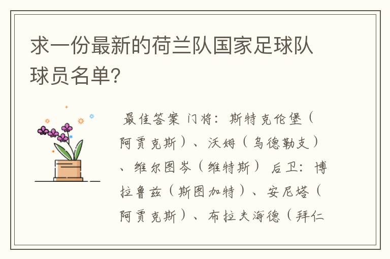 求一份最新的荷兰队国家足球队球员名单?