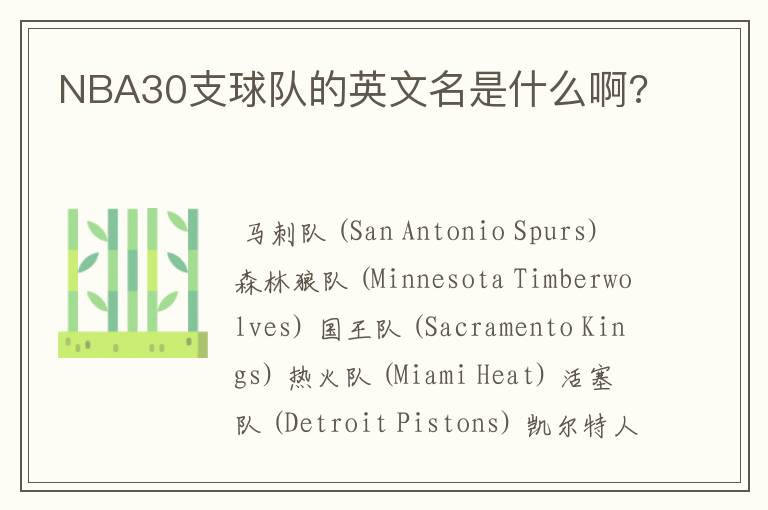 NBA30支球队的英文名是什么啊?