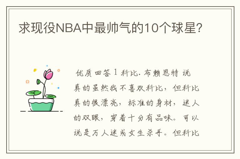 求现役NBA中最帅气的10个球星?