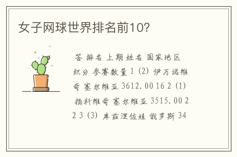 女子网球世界排名前10?