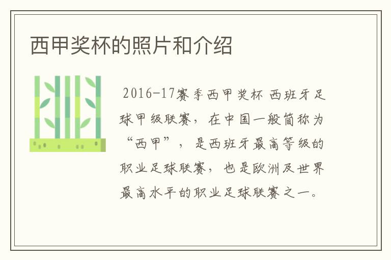 西甲奖杯的照片和介绍