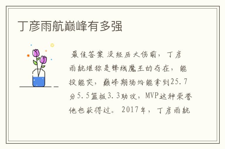 丁彦雨航巅峰有多强