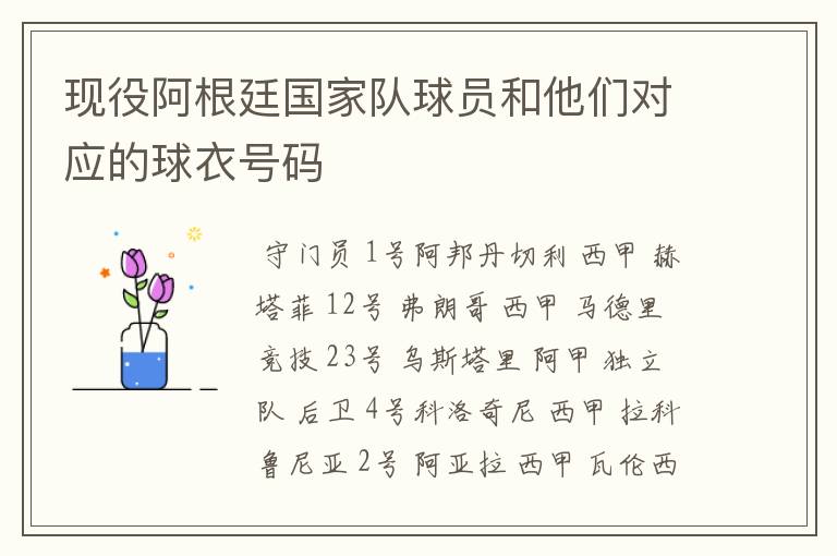 现役阿根廷国家队球员和他们对应的球衣号码