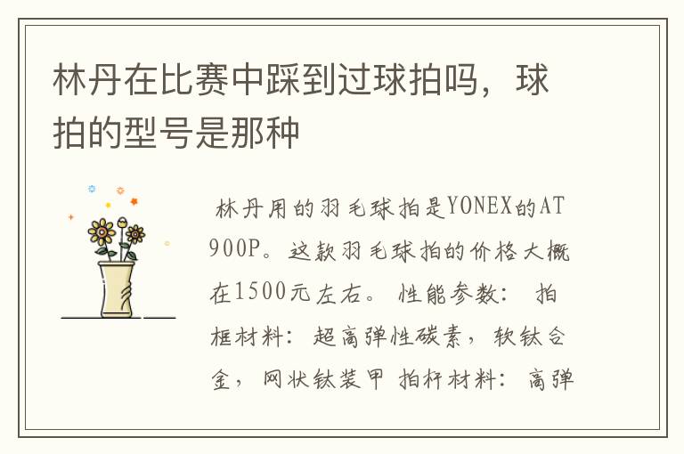 林丹在比赛中踩到过球拍吗,球拍的型号是那种