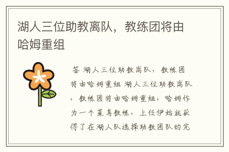 湖人三位助教离队,教练团将由哈姆重组