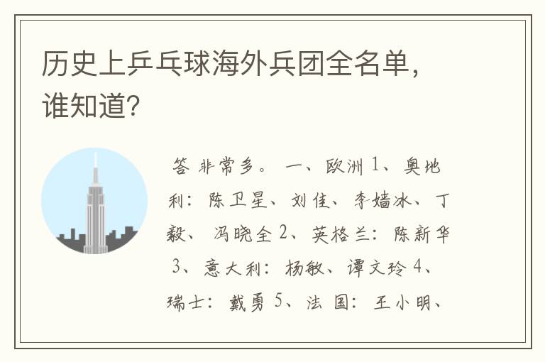 历史上乒乓球海外兵团全名单,谁知道?