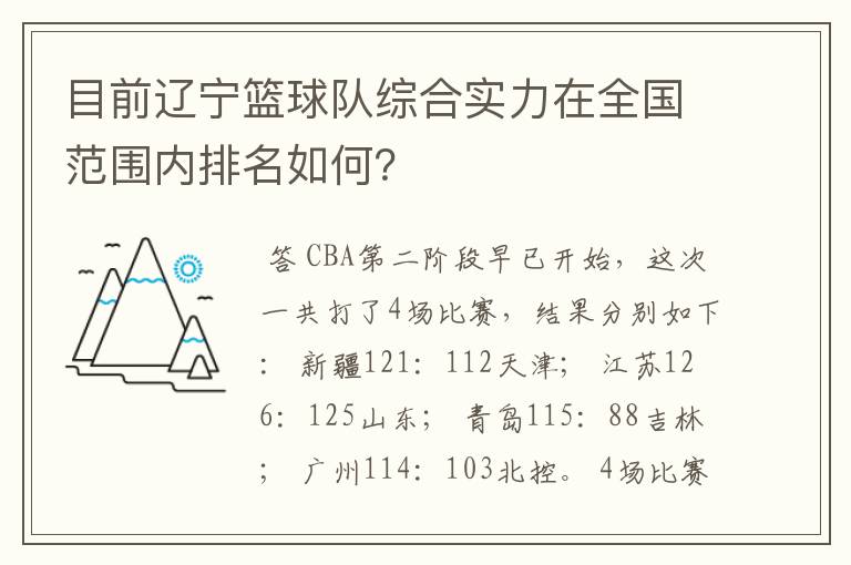 目前辽宁篮球队综合实力在全国范围内排名如何?
