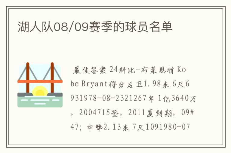 湖人队08/09赛季的球员名单