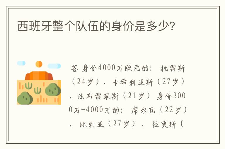 西班牙整个队伍的身价是多少?