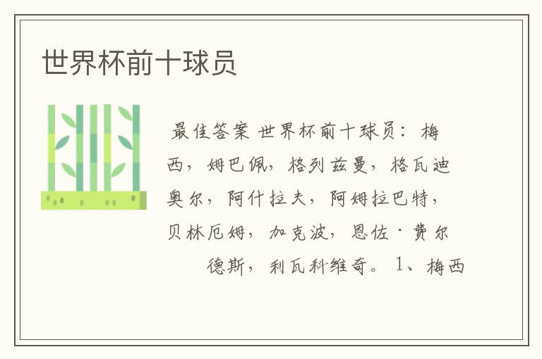 世界杯前十球员