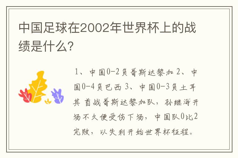 中国足球在2002年世界杯上的战绩是什么?