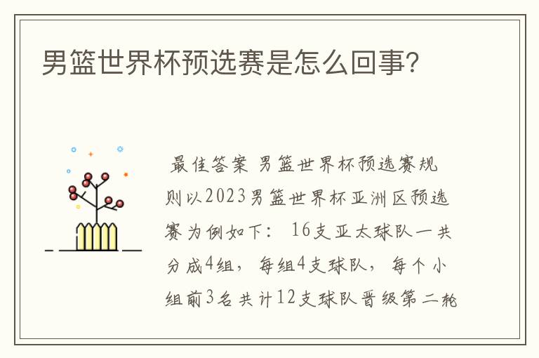 男篮世界杯预选赛是怎么回事？