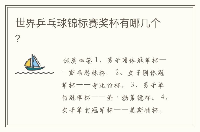 世界乒乓球锦标赛奖杯有哪几个?