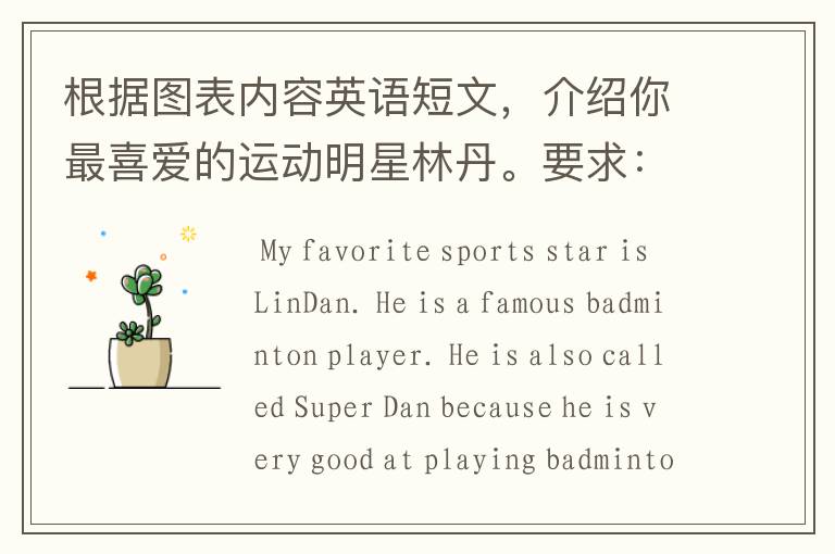 根据图表内容英语短文,介绍你最喜爱的运动明星林丹。要求:1.不得逐字翻译,允许适当发挥,可用不