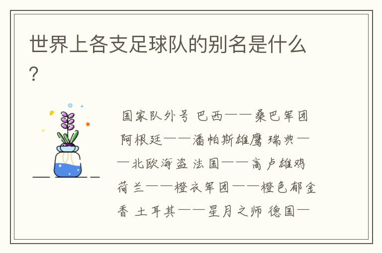 世界上各支足球队的别名是什么？