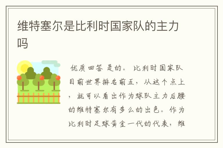 维特塞尔是比利时国家队的主力吗